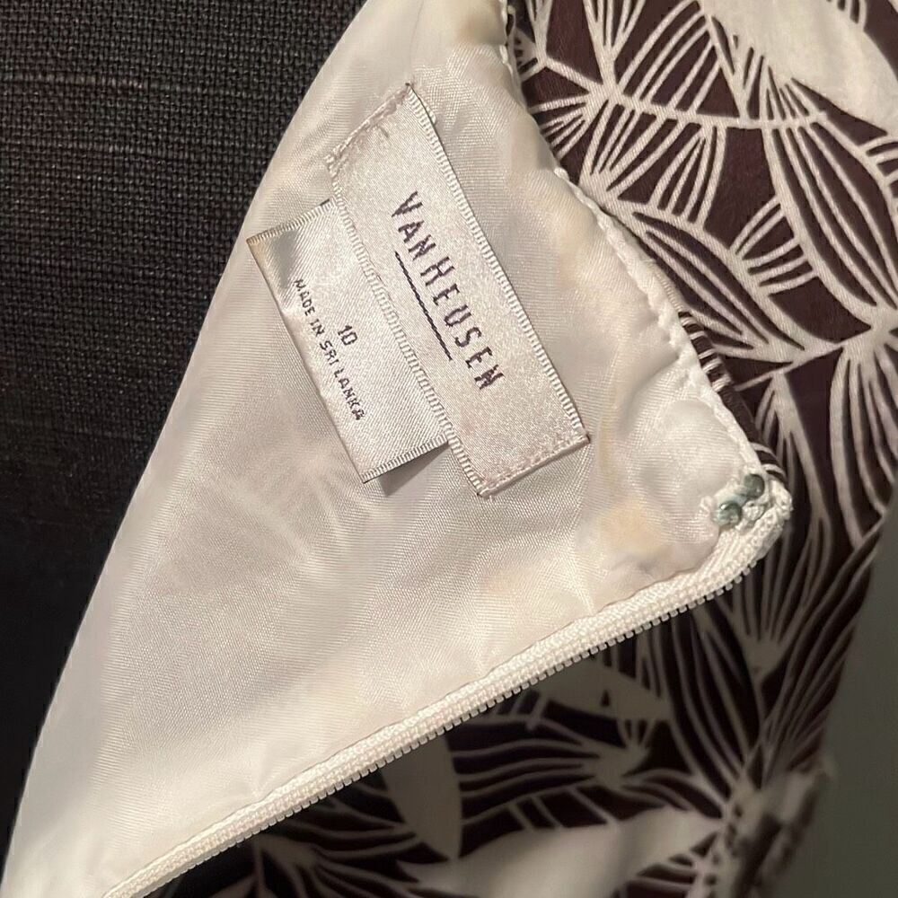 Van Heusen Women's Brown & White Tropical Sleeveless V-Neck A-Line Dress Size 10 - Picture 7 of 9
